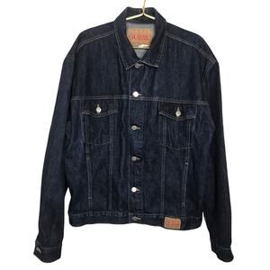 Guess Mens Vintage Dark Wash Button Front Denim Jacket L